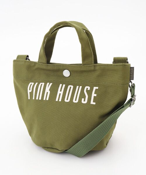 PINK HOUSE / ピンクハウス トートバッグ | ショルダー付きロゴプリントミニトート（カーキ）