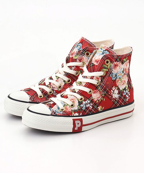 PINK HOUSE / ピンクハウス スニーカー | CONVERSE×PINK HOUSE フラワーチェックプリントハイカットスニーカー（アカ）