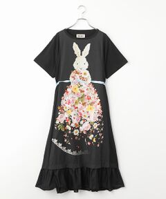 PINK HOUSE / ピンクハウス ロング・マキシ丈ワンピース | トロンプルイユラビットプリント使いカットソーワンピース