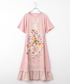 PINK HOUSE / ピンクハウス ロング・マキシ丈ワンピース | トロンプルイユラビットプリント使いカットソーワンピース