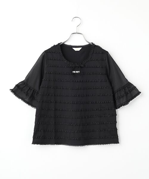PINK HOUSE / ピンクハウス カットソー | トリコットオーガンジーフリル使いカットソー（クロ）