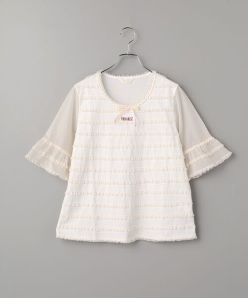 PINK HOUSE / ピンクハウス カットソー | トリコットオーガンジーフリル使いカットソー（シロ）