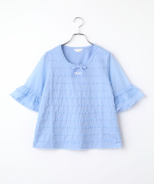 PINK HOUSE / ピンクハウス カットソー | トリコットオーガンジーフリル使いカットソー（ブルー）