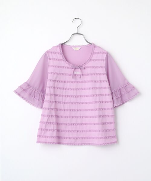 PINK HOUSE / ピンクハウス カットソー | トリコットオーガンジーフリル使いカットソー（パープル）