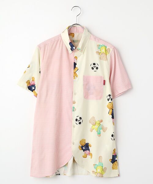 PINK HOUSE / ピンクハウス シャツ・ブラウス | サッカーくまプリントパッチワークシャツブラウス（キナリ×ピンクギンガム）