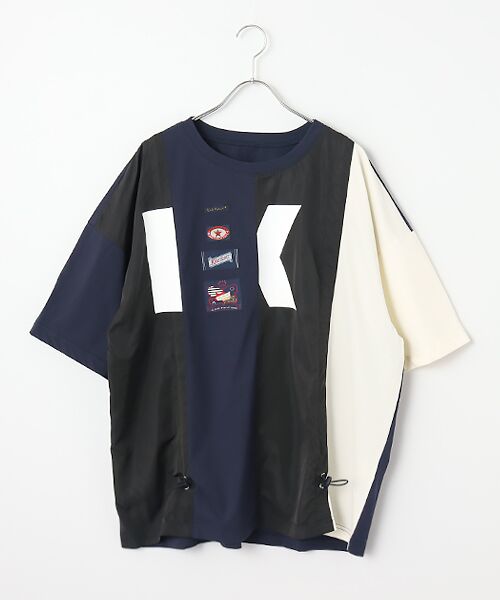 PINK HOUSE / ピンクハウス Tシャツ | Ｋロゴプリントポリエステルタフタ使いカットソー（ネイビー）