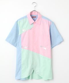 PINK HOUSE / ピンクハウス シャツ・ブラウス | オックスパッチワーク猫刺繍ポンポン付き半袖シャツブラウス