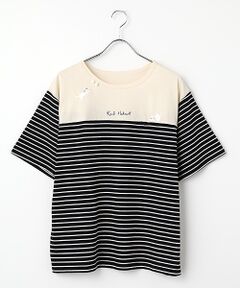 PINK HOUSE / ピンクハウス Tシャツ | ボーダー猫刺繍ポンポンつき半袖Tシャツ