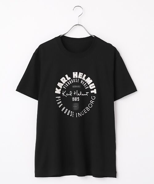 PINK HOUSE / ピンクハウス Tシャツ | ワールドロゴプリント半袖Ｔシャツ（クロ×グレー）