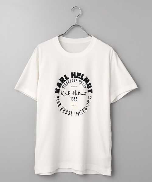 PINK HOUSE / ピンクハウス Tシャツ | ワールドロゴプリント半袖Ｔシャツ（オフ×クロ）