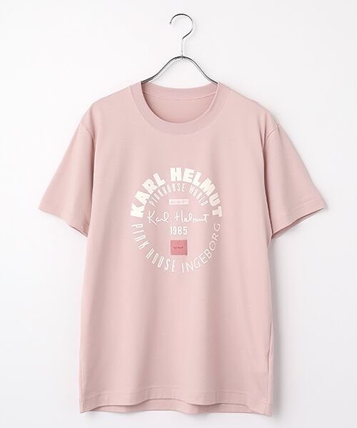 PINK HOUSE / ピンクハウス Tシャツ | ワールドロゴプリント半袖Ｔシャツ（ピンク×オフ）