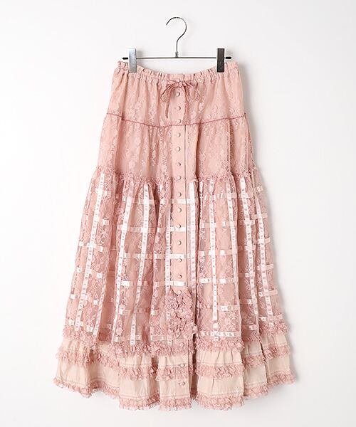 PINK HOUSE / ピンクハウス ロング・マキシ丈スカート | フルールラッセルレース使いスカート（ピンク）