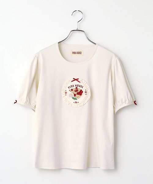 PINK HOUSE / ピンクハウス カットソー | クレープリー刺繍アップリケ付きカットソー（バニラ）
