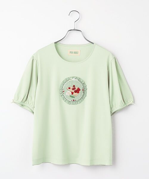 PINK HOUSE / ピンクハウス カットソー | クレープリー刺繍アップリケ付きカットソー（ミント）