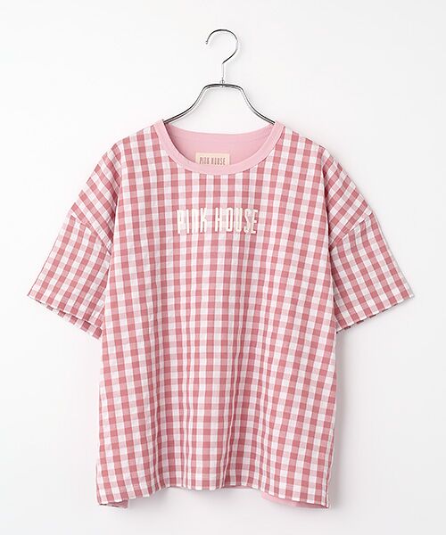 PINK HOUSE / ピンクハウス カットソー | ロゴプリント入りギンガムチェック×カットソー（ピンク×ピンクギンガム）