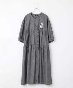 PINK HOUSE / ピンクハウス ロング・マキシ丈ワンピース | レースうさぎアップリケ付きダンガリーワンピース
