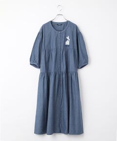 PINK HOUSE / ピンクハウス ロング・マキシ丈ワンピース | レースうさぎアップリケ付きダンガリーワンピース