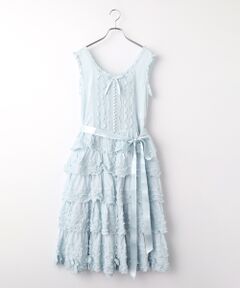 リボンベルト付きローンノースリーブワンピース