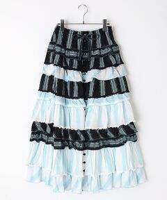 PINK HOUSE / ピンクハウス ロング・マキシ丈スカート | ドビーストライプパッチワークフリルスカート