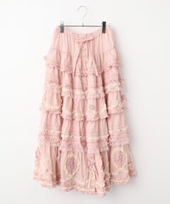 PINK HOUSE / ピンクハウス ロング・マキシ丈スカート | スカラップフリル使い配色ローンスカート