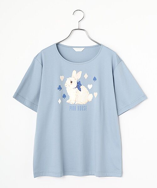 PINK HOUSE / ピンクハウス カットソー | Rabbit Marchモチーフプリントカットソー（ブルーグレー）