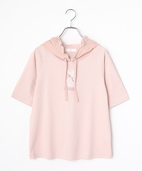 PINK HOUSE / ピンクハウス カットソー | レースうさぎアップリケ付きフード付きカットソー（ピンク）