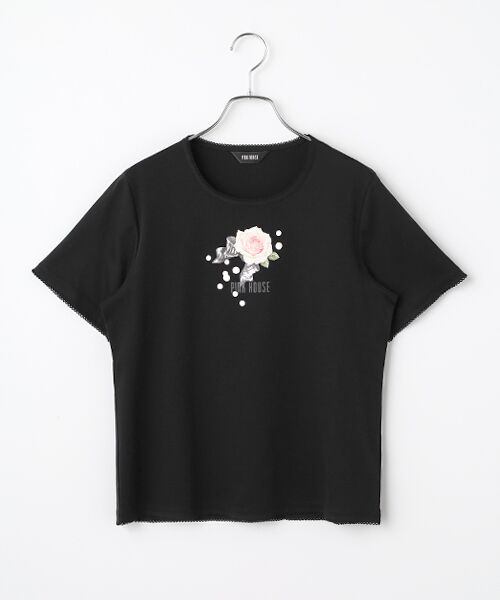 PINK HOUSE / ピンクハウス カットソー | Rose Pearlプリントカットソー（クロ）