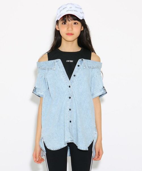 セール 肩あきシャツレイヤード トップス カットソー Pink