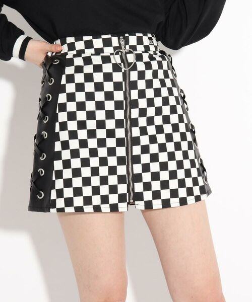 セール ニコラ掲載 合皮切り替えレースアップスカート ミニ ひざ丈スカート Pink Latte ピンク ラテ ファッション通販 タカシマヤファッションスクエア