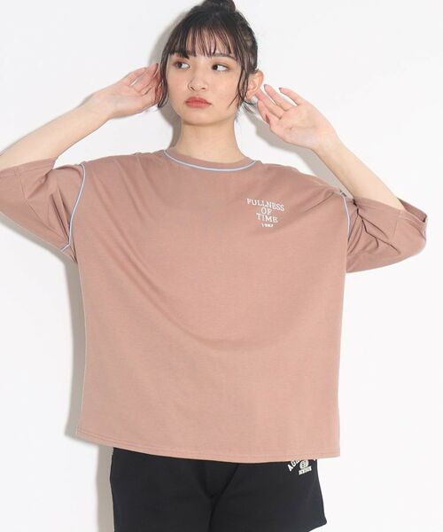 PINK-latte / ピンク ラテ カットソー | 七分袖配色パイピングTシャツ | 詳細13