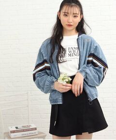 PINK-latte / ピンク ラテ レザーブルゾン・ジャケット | 軽くて着やすい♪配色リブラインブルゾン