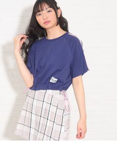 裾ドロスト袖ラインTシャツ