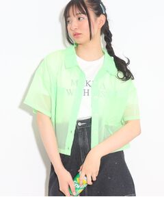 【2点セットアイテム】半袖シアーシャツ+ロゴTシャツSET