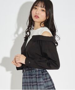 PINK-latte / ピンク ラテ カットソー | 短丈シャツドッキングプルオーバー