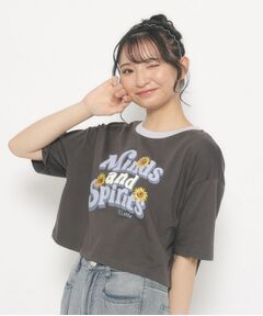 ひまわりプリント　リンガーTシャツ