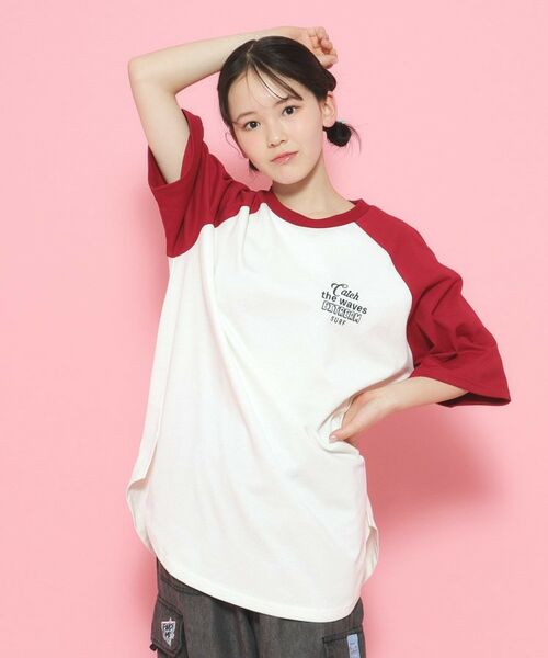 PINK-latte / ピンク ラテ Tシャツ | 配色ラグランチュニックTシャツ[五分袖] | 詳細9