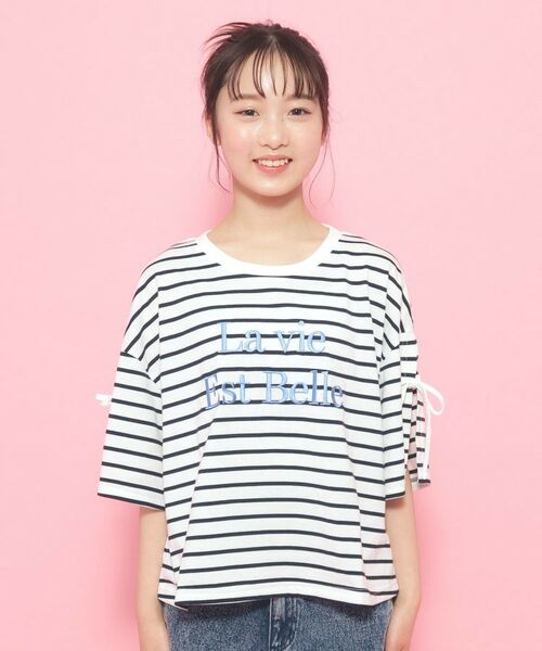 PINK-latte / ピンク ラテ Tシャツ | 袖リボンTシャツ【五分袖】【クロップド丈】 | 詳細12