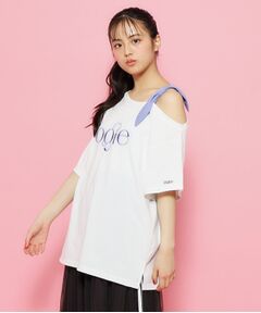 リボンショルダーチュニックTシャツ