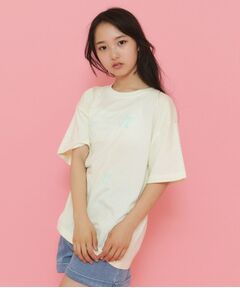 リボンロゴプリントラインストーン付きTシャツ