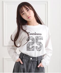 PINK-latte / ピンク ラテ カットソー | レースプリントナンバリングロンT