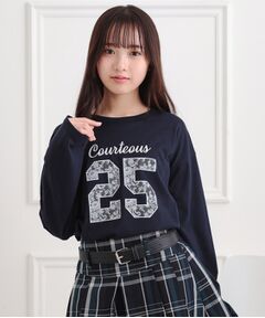 PINK-latte / ピンク ラテ カットソー | レースプリントナンバリングロンT