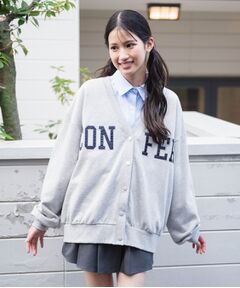 PINK-latte / ピンク ラテ カーディガン・ボレロ | 裏毛配色ロゴカーディガン