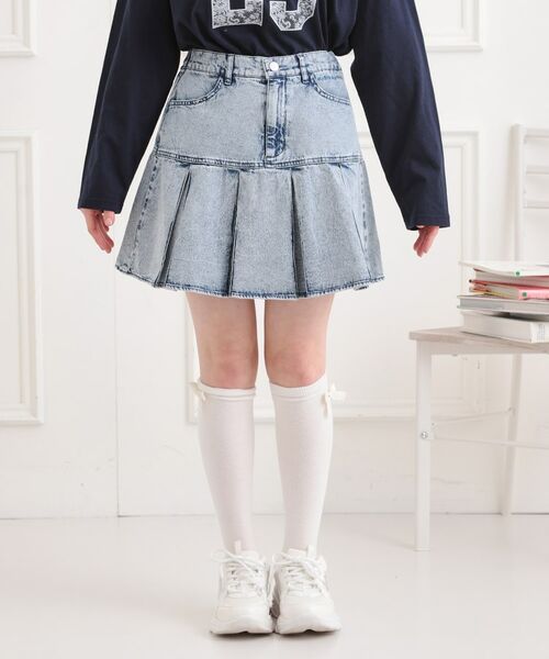 PINK-latte / ピンク ラテ ミニ・ひざ丈スカート | デニム裾プリーツスカート | 詳細1