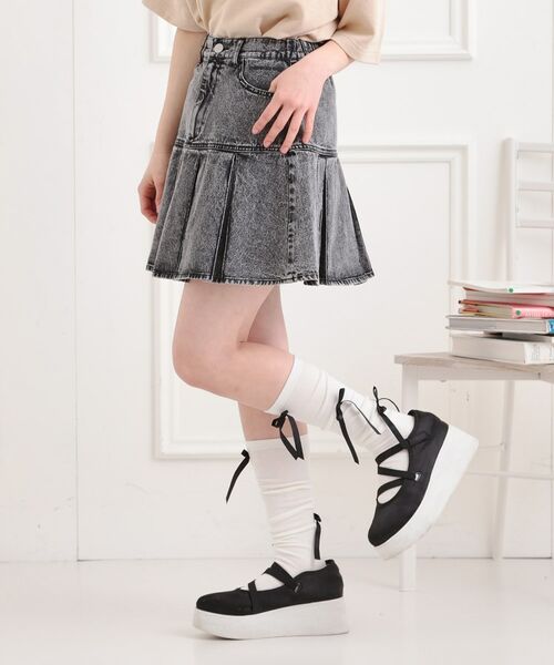 PINK-latte / ピンク ラテ ミニ・ひざ丈スカート | デニム裾プリーツスカート | 詳細12