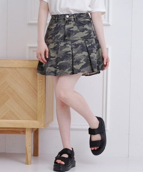 PINK-latte / ピンク ラテ ミニ・ひざ丈スカート | デニム裾プリーツスカート(カーキ(527))