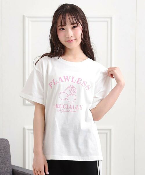 PINK-latte/ピンク ラテ チェリーモチーフTシャツ オフホワイト(003) 14(140cm) PINK-latte/ピンク ラテ チェリーモチーフTシャツ オフホワイト(003) 14(140cm)