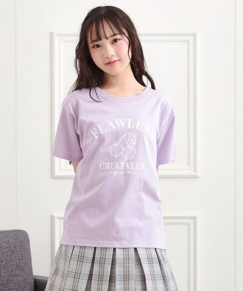 PINK-latte/ピンク ラテ チェリーモチーフTシャツ パープル(081) 13(130cm) PINK-latte/ピンク ラテ チェリーモチーフTシャツ パープル(081) 13(130cm)