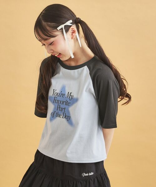 PINK-latte/ピンク ラテ スプレー星ラグランTシャツ グレー(212) 14(140cm) PINK-latte/ピンク ラテ スプレー星ラグランTシャツ グレー(212) 14(140cm)