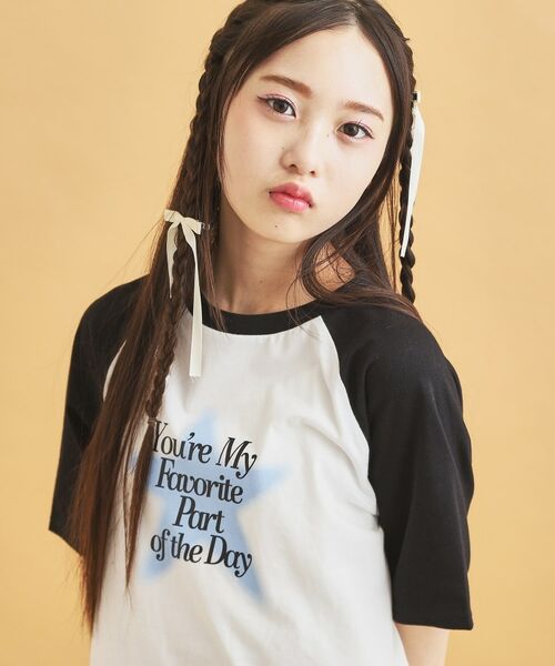 PINK-latte/ピンク ラテ スプレー星ラグランTシャツ ブラック(219) 14(140cm) PINK-latte/ピンク ラテ スプレー星ラグランTシャツ ブラック(219) 14(140cm)