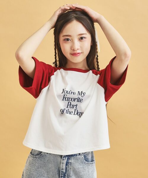 PINK-latte/ピンク ラテ スプレー星ラグランTシャツ レッド(263) 15(150cm) PINK-latte/ピンク ラテ スプレー星ラグランTシャツ レッド(263) 15(150cm)